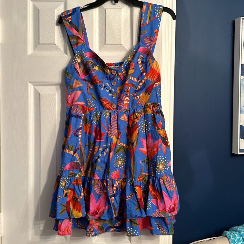 FARM Rio Blue Tropical Floral Mini Ruffle Dress - Picture 7 of 12